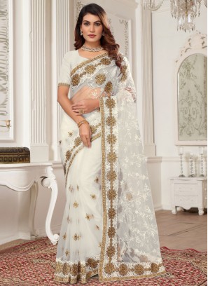 Net White Traditional Saree