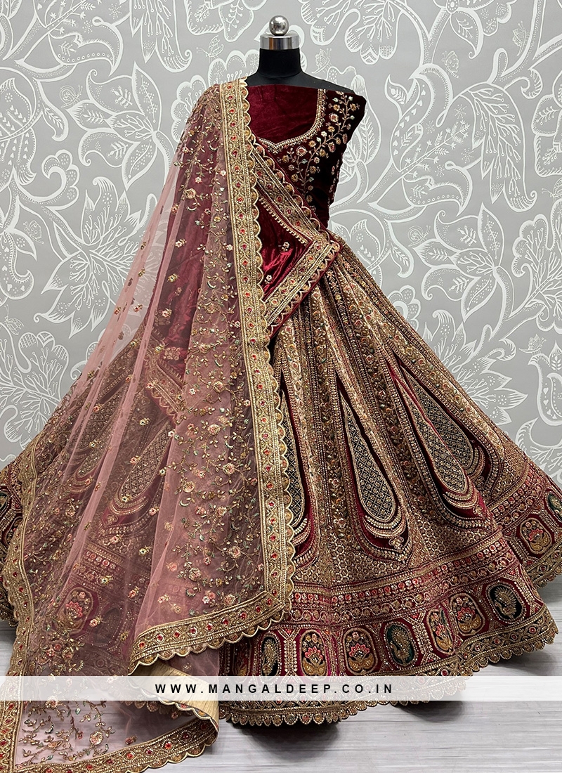New and Unique Beige Wedding Lehenga Choli with Intricate Embellishments.