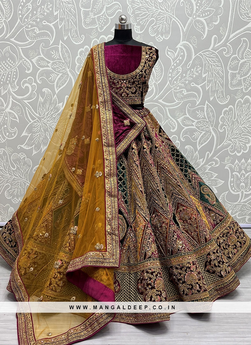 Buy Marvelous Multi-Color Embroidered Banarasi Silk Wedding Lehenga Choli  From Zeel Clothing.