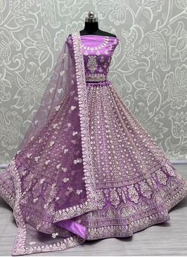 New and Unique Lilac Wedding Lehenga Choli with Intricate Embellishments.
