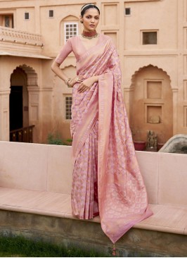 Nice Banarasi Silk Woven Pink and Purple Contemporary Saree