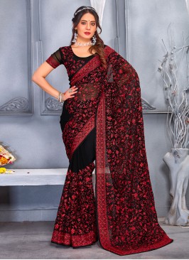 Nice Georgette Embroidered Contemporary Style Sare