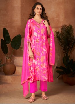 Nice Handwork Muslin Fuchsia Trendy Salwar Kameez