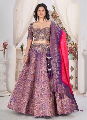 Nice Purple Thread Jacquard Readymade Lehenga Choli