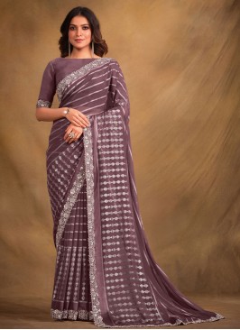 Nice Sequins Georgette Mauve  Contemporary Saree