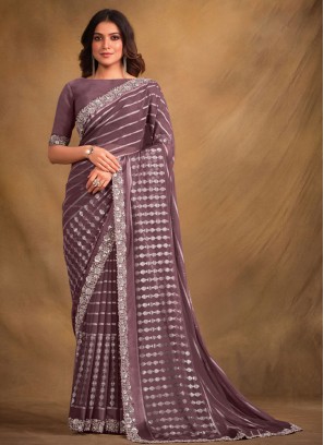 Nice Sequins Georgette Mauve  Contemporary Saree