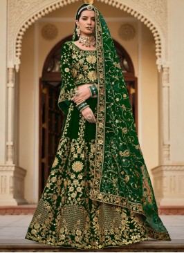 Nice Velvet Green Dori Work Long Choli Lehenga