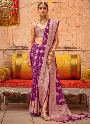 Noble Georgette Purple Weaving Classic Saree