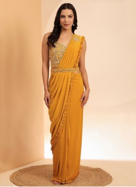 Noble Imported Plain Mustard Trendy Saree