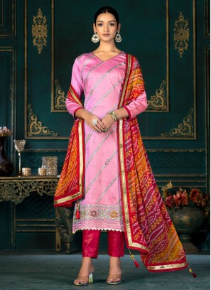 Noble Pink Embroidered Cotton Pant Style Suit