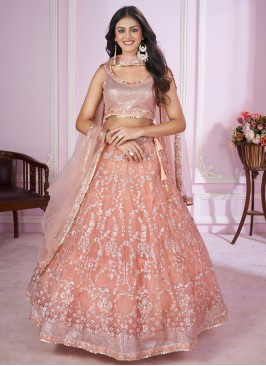 Noble Pink Net Trendy Lehenga Choli