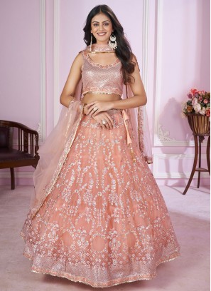 Noble Pink Net Trendy Lehenga Choli