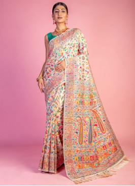 Off White Ceremonial Pashmina Classic Saree