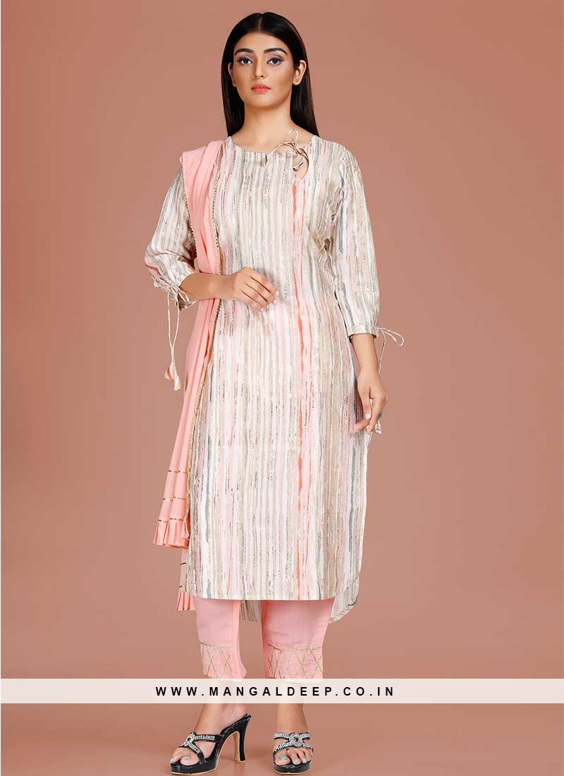 Cotton pink kurti and offwhite pant with gota lace work and prints  Kurti  Fashion