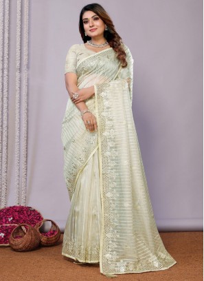 Off White Color Trendy Saree