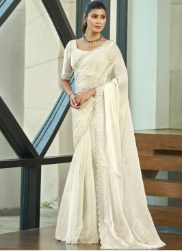 Off White Cutwork Silk Blend Trendy Saree