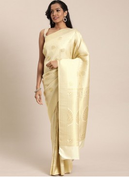 Off White Kanjivaram Silk Weaving Traditional Saree