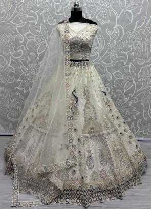 Off White Net Trendy Lehenga Choli