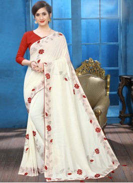 Off White Patch Border Traditional Saree