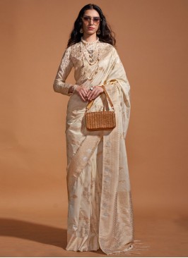 Off White Pure Georgette Festival Trendy Saree