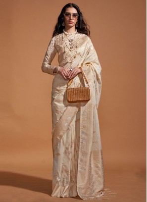 Off White Pure Georgette Festival Trendy Saree