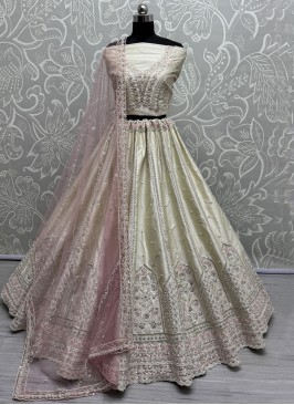 Off White Sequins Long Choli Lehenga