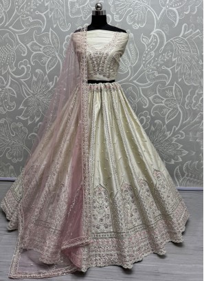 Off White Sequins Long Choli Lehenga