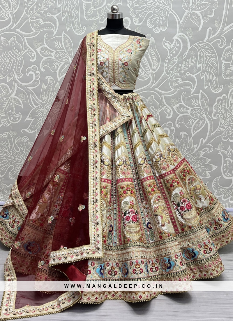 Bridal, Wedding White and Off White color Georgette fabric Lehenga : 1667448