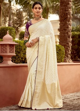 Off White Weaving Ceremonial Designer Saree