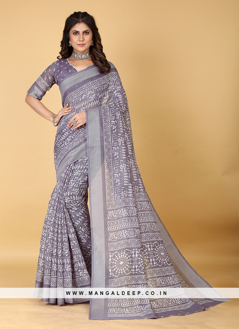 Buy Lavender Purple Saree In Dola Silk With Silver Zari Floral Jaal KALKI  Fashion India