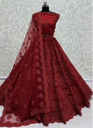 Opulent Embroidered Maroon Designer Lehenga Choli