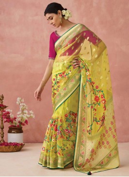 Opulent Print Yellow Brasso Trendy Saree