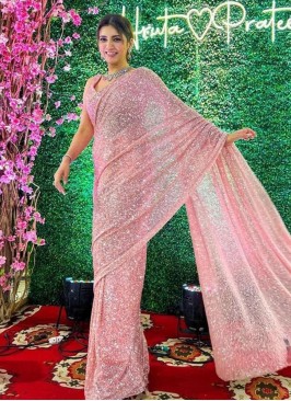 Opulent Thread Georgette Pink Trendy Saree