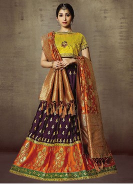 Orange and Purple Thread Trendy Lehenga Choli