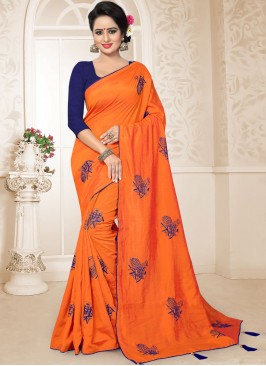 Orange Ceremonial Art Silk Designer Traditional Saree