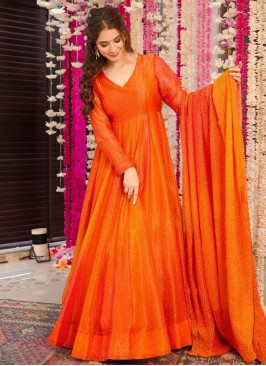 Orange Chinon Ceremonial Trendy Gown