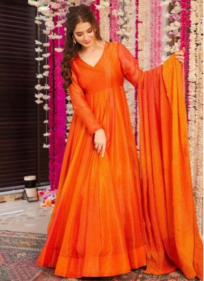 Orange Chinon Ceremonial Trendy Gown