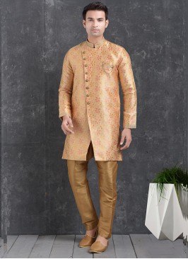 Orange Color Function Wear Indo Western Kurta Paja