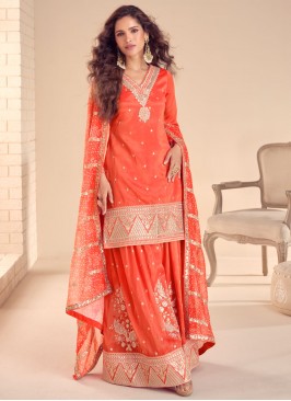 Orange Engagement Trendy Salwar Kameez