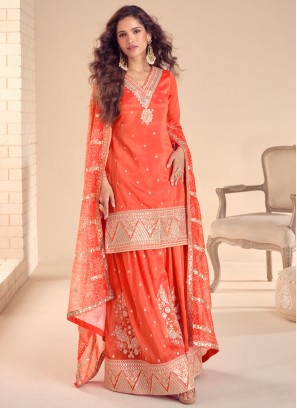 Orange Engagement Trendy Salwar Kameez