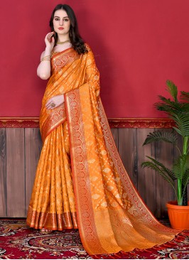 Orange Mehndi Classic Saree