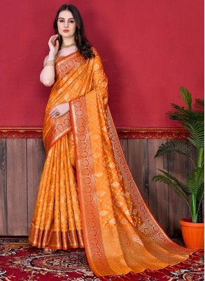 Orange Mehndi Classic Saree