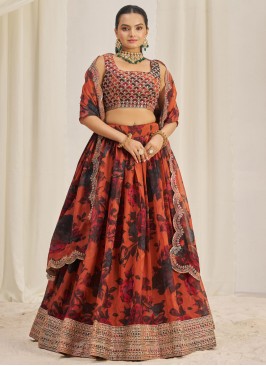 Orange Mehndi Organza Trendy Lehenga Choli