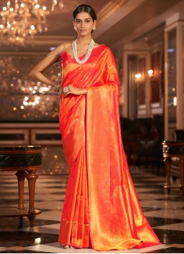 Orange Reception Handloom silk Designer Saree