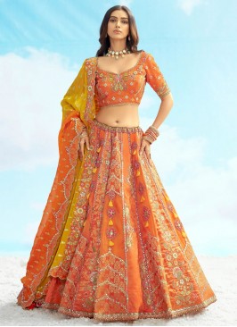 Orange Silk Trendy Lehenga Choli