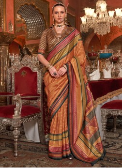 Orange Silk Weaving Designer Saree