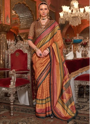 Orange Silk Weaving Designer Saree