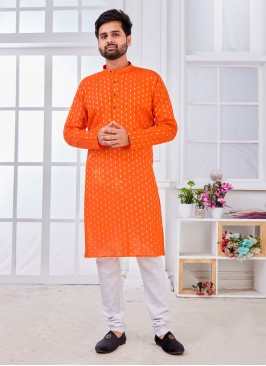 Orange Weaving Casual Kurta Pyjama