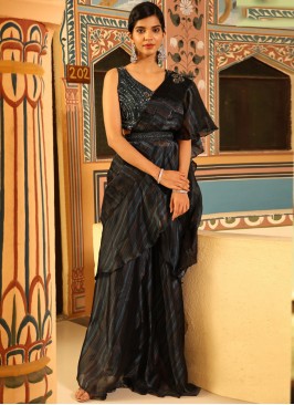 Organza Contemporary Style Saree in Black