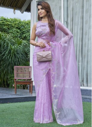 Organza Cutdana Purple Designer Saree